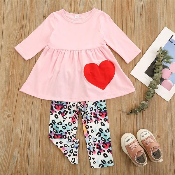 

clothing sets infant heart patchwork t-shirt leopard pants fashion children outfits clothes set, White