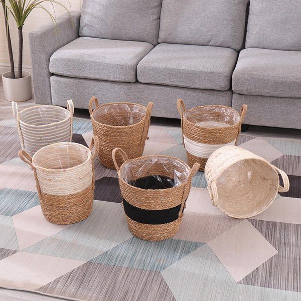 

storage baskets handmade woven seagrass basket rattan flower pot laundry garden planters household toys organizer
