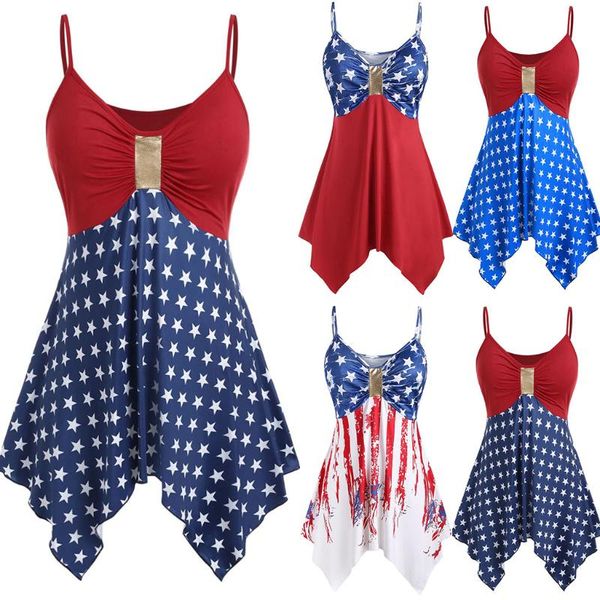 

summer sleeveless women plus size suspenders flag blouse v-neck pullover shirt blusas femininas clothing verano women's blouses & shir, White