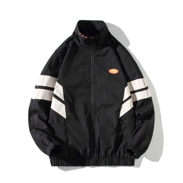 

autumn winter men's jackets coat raglan sleeve windproof collar patchwork stripe streetwear windbreaker man clothes 210909, Black;brown