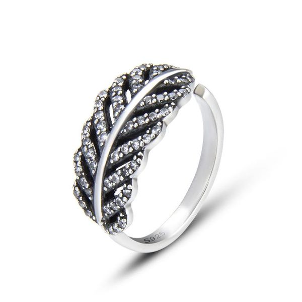 

cluster rings hemiston luxury antique 100% 925 sterling silver ziron feather for women jewelry, Golden;silver