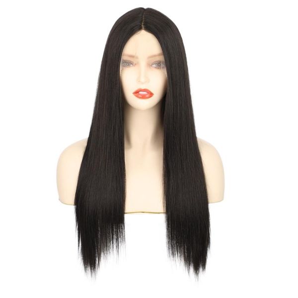 

synthetic wigs long straight wig lace front for women daily cosplay fake hair 26inches natural black middle part