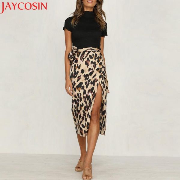 

skirts klv skirt 2021 fashion women england leopard printed split bandage evening party rokken vrouwen lang st10, Black