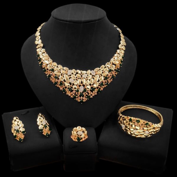 

yulaili new exquisite shiny crystal gold plated necklace jewelry set designed for the party beautiful and noble women jewellery sets hn21080, Black