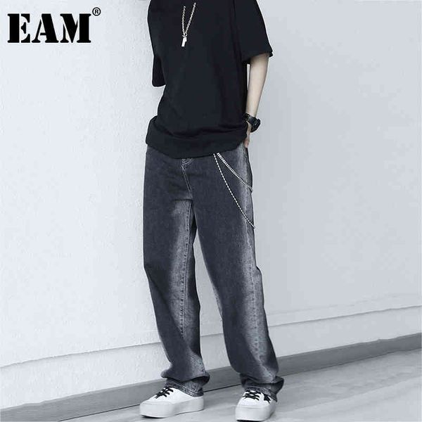 

[eam] black denim casual do old loose high waist wide leg jeans loose women trousers fashion spring autumn 1dd7632 21512, Blue