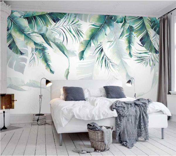 

wallpapers xuesu customized personality wallpaper wall covering nordic minimalist hand-painted banana leaves tv background