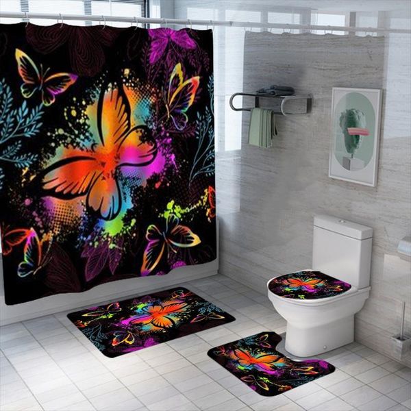 

shower curtains beautiful butterfly curtain set waterproof washable polyester bath anti-slip rugs toilet lid cover mat