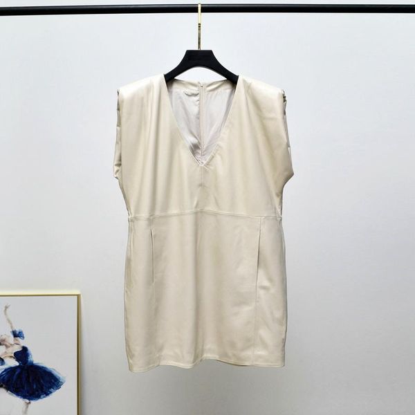 

women's leather & faux genuine vest for women spring casual natural sheepskin waistcoat female sleeveless jackets gilet femme, Black