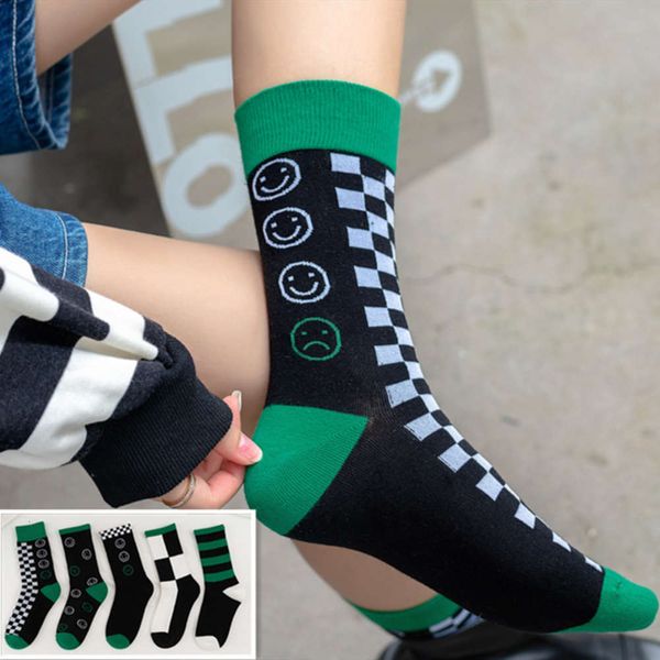 

green smiling face cotton middle fashion stripe for women, Black;white