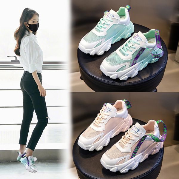 

summer daddy shoes women 2021 sports mesh casual children's thick bottom breathable running leather women's, Black;white