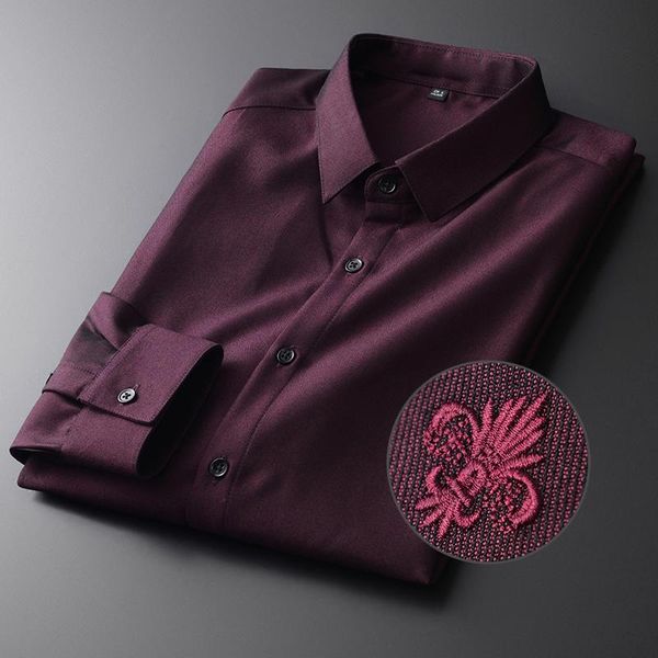 

red mens shirts luxury yarn-dyed vertical stripes long sleeve dress plus size 4xl embroidery slim man men's casual, White;black