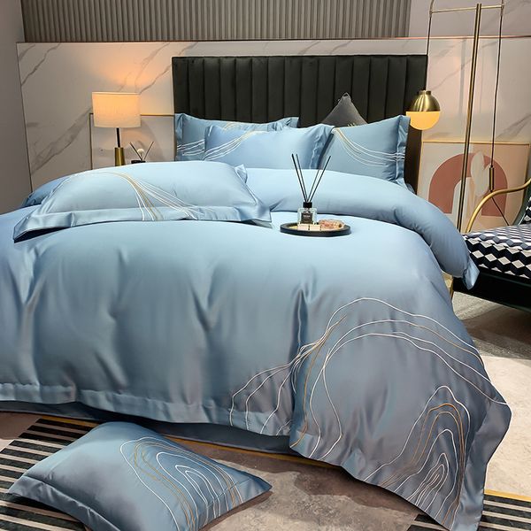 

silky naked sleeping european style washed silk four piece set embroidered ice sheet quilt cover tencel bedding