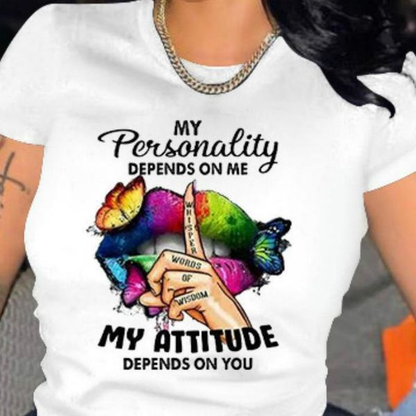 

women's t-shirt 2021 summer casual fashion printed letter finger round neck, White