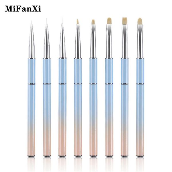 

style nail art painting drawing carving liner brush fan flat manicure line stripes uv gel extension builder detachable pen brushes, Yellow