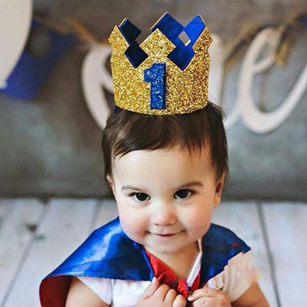 

party hats boy first birthday hat blue gold glitter girl pink princess crown 1st 2 3 year old baby shower decor headband princes