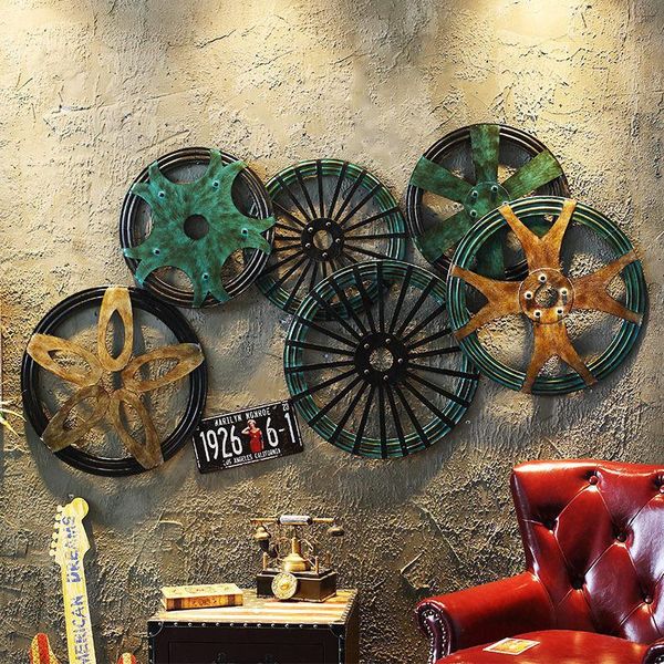 

american retro iron wheel wall hanging furniture bar cafe decoration creative gear decorative pendant aesthetic room decor objects & figurin