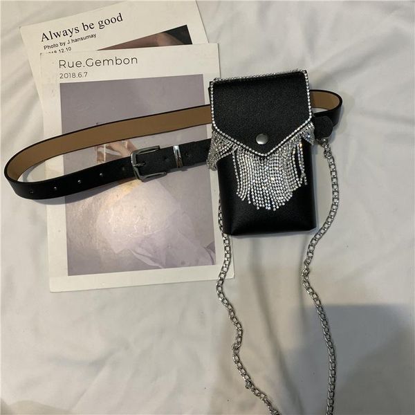 

korean belt bag fashion diamond tassel mini women's funny chain messenger personality trend female waist detachable bags