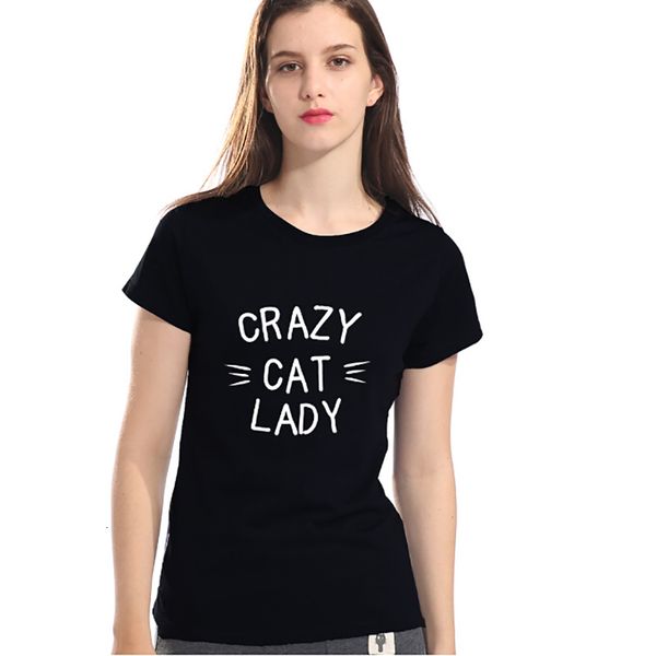 

women's t-shirt short sleeve women t-shirts crazy cat lady cute printed crew neck fxs6, White