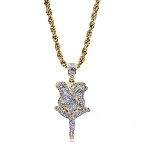 

rose style pendant with hiphop zircon necklace for valentine's day, Silver