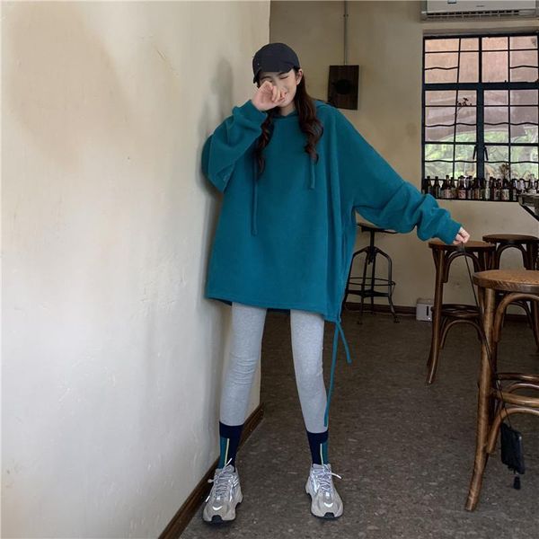 

women's hoodies & sweatshirts long sleeve women winter autumn plush fleece hooded sweatshirt oversize drawstring pullover, Black