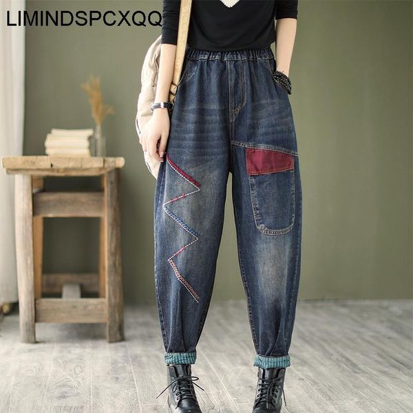 

women's jeans limindspcxqq autumn women casual loose denim pants ladies vintage harajuku straight trousers punk style pockets pantalons, Blue
