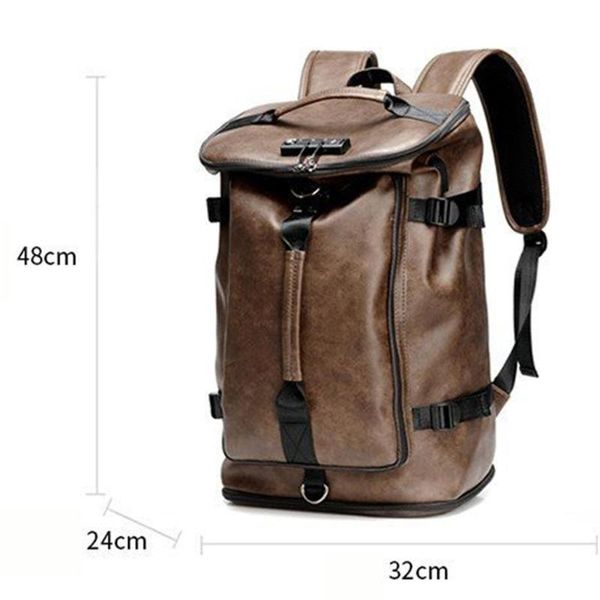 

backpack vintage multifunction fashion men pu leather school bag neutral portable wearproof travel