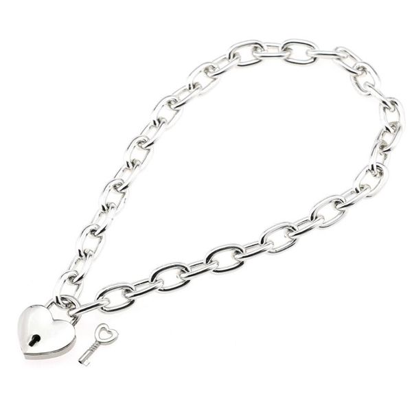 

pendant necklaces minimalist silver color thick chain lock heart women choker metal jewelry