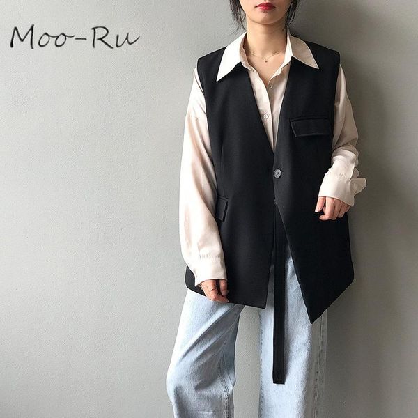 

women's vests moo-ru 2021 spring style korean version jacket fashionable sleeveless vest casual woman, Black;white