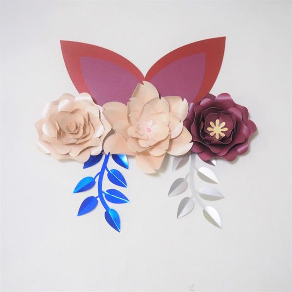 

giant paper flowers artificial rose fleurs artificielles backdrop 3pcs+ 2 leave + ears wedding nursery decor with video decorative & wreaths
