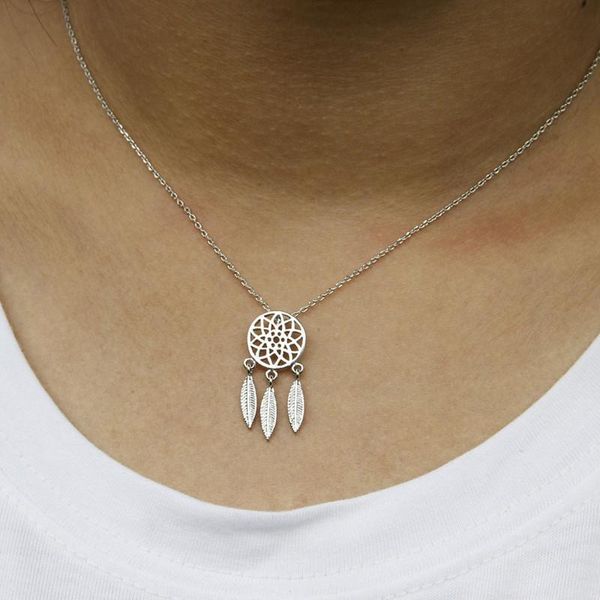 

pendant necklaces uodcm bohemian ethnic feather yoga alloy or stainless steel dreamcatcher women mandala lotus dream catcher necklace, Silver