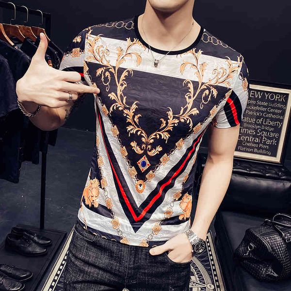 

men's t-shirts brand luxury t-shirt men vintage print short sleeve summer ice silk breathable t shirts casual slim fit street, White;black