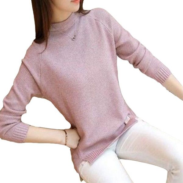 

women's sweaters 2021 autumn sweater women version loose and versatile bottoming round neck front split solid color ladies pullover, White;black