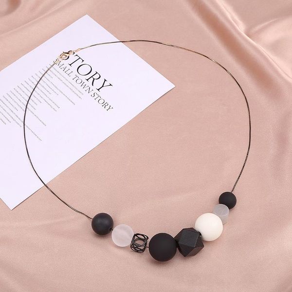 

acrylic resin wood beads pendant long necklace for women gothic geometric bijoux dainty chain fashion jewlery collier femme 2021 necklaces, Silver