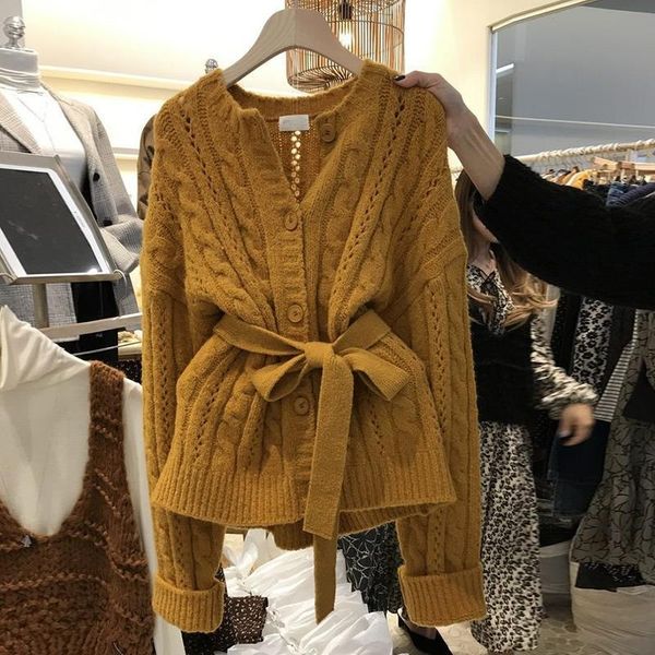 

women's knits & tees 2021 elegant women o-neck knitted sweater cardigan autumn single-breasted loose female solid outwear q822, White