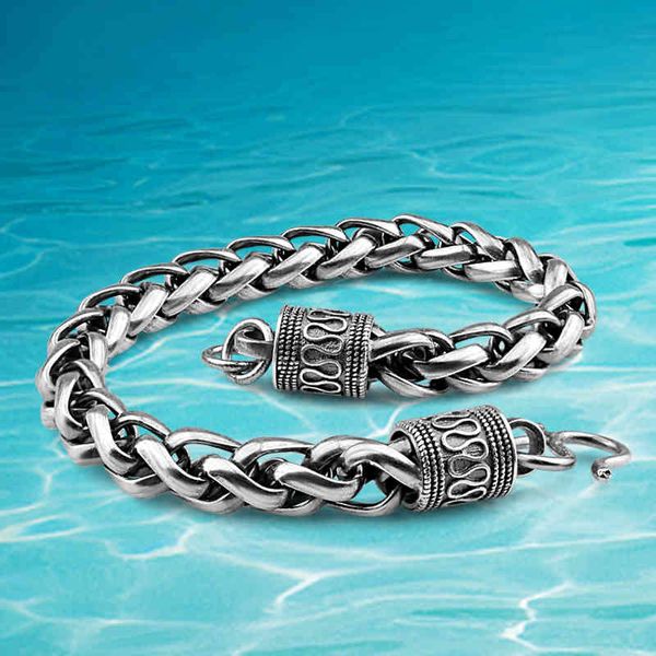 

solid 925 sterling bracelets bangles men vintage style thai silver men's bracelet. wide 7mm., Golden;silver