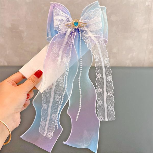 

hair accessories 5pcs/lot fashion big bow tassel ribbon hairpin cosplay retro style clip princess crystal crown headdress, Slivery;white