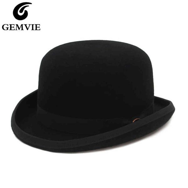 Gemvie 4 cores 100% lã feltro derby buck chapéu para homens mulheres cetim forry festa de moda formal fedora fantasia mago chapéu y1118