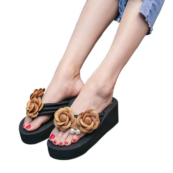 

slippers creative outer wear rhinestone sandals mid-heel breathable women's shoes beach vacation eva non-slip, Black