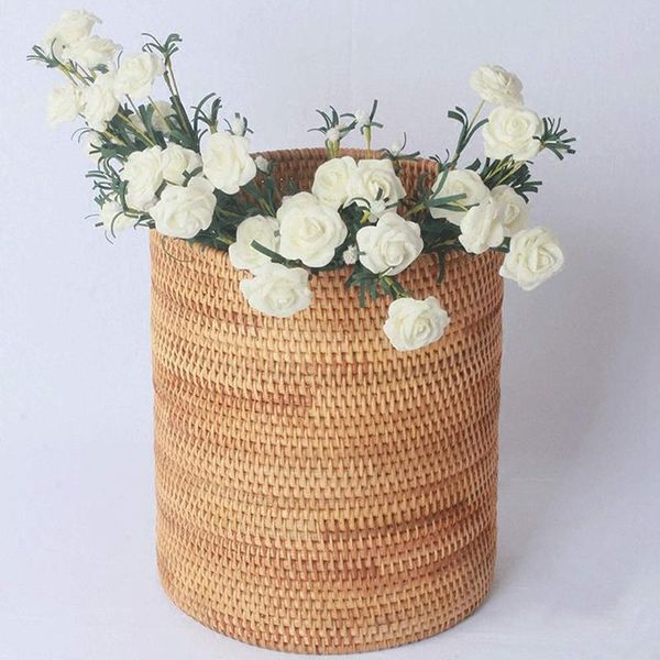 

waste bins handmade rattan trash can, cylinder storage, deskcan storage basket (20cm)