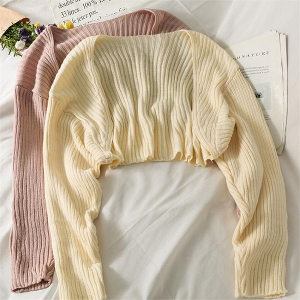 

women's knits & tees spring autumn knitted poncho kimono cardigan crop women long sleeve streetwear sweater coat 2021 fall winter y2k c, White