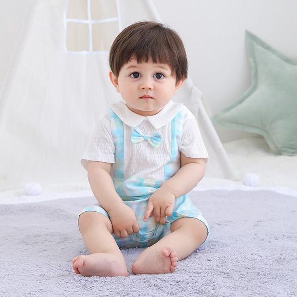 

jumpsuits baywell summer baby infant boy rompers blue plaid with bow necktie gentleman clothes overall jumpsuit toddler costume11