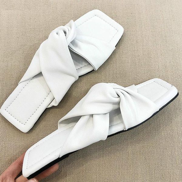 

100% cow leather flat slipper shoes woman punk style summer casual black white girl's slippers