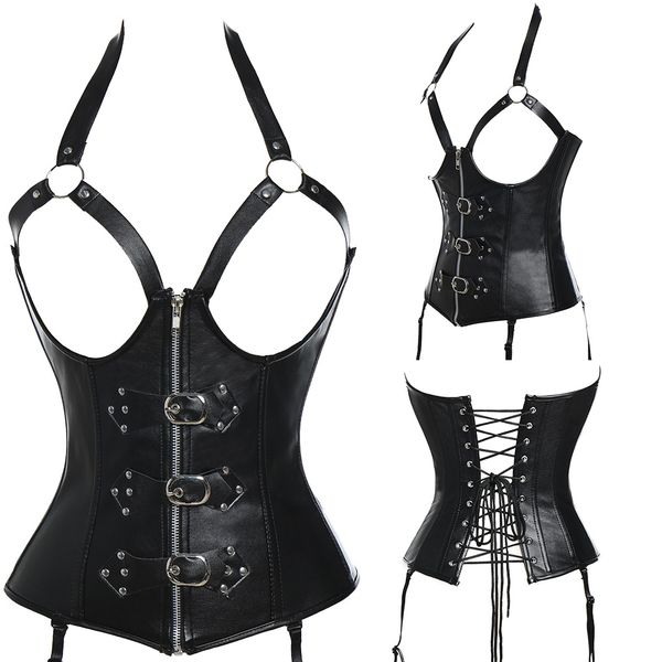 

plus size steampunk gothic corset bustier steel boned leather waist trainer corset bustier waist cincher shaper corselet