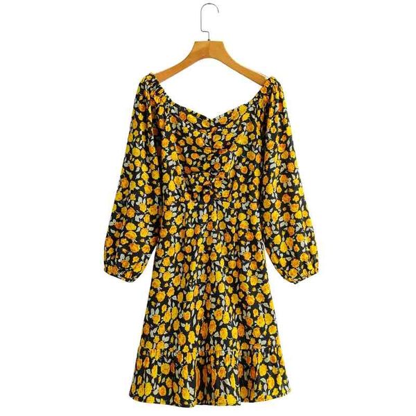 

spring women flower print slash neck mini dress female nine quarter sleeve clothes casual lady loose vestido d7196 210430, Black;gray
