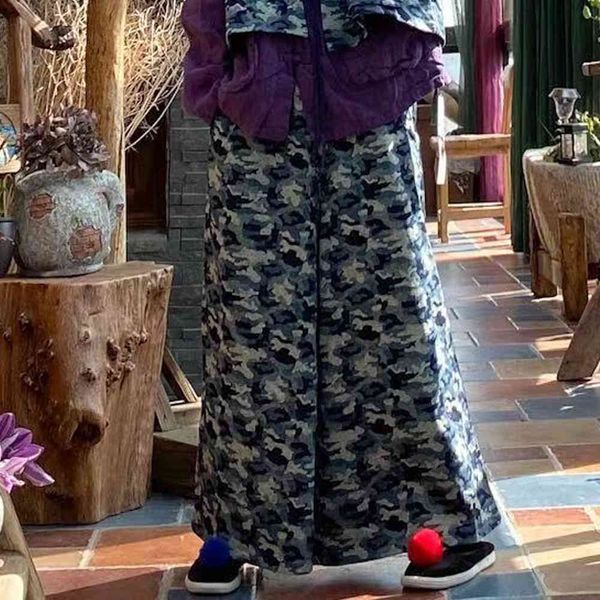 

johnature women elastic waist long pants spring print floral pockets female casual trouser loose wide leg pants 210521, Black;white