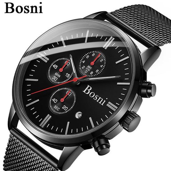 

wristwatches fashion bosni men quartz watch black stainless steel waterproof analog wristwatch male gifts relogio masculino, Slivery;brown