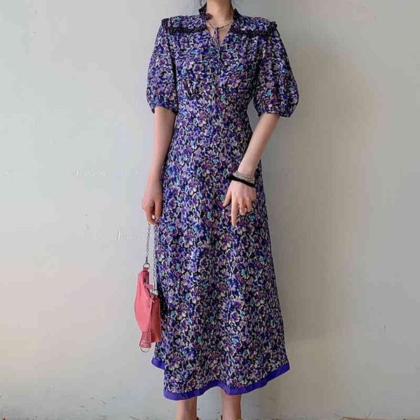 

casual dresses high waist dress short sleeve summer light vintage puff v-neck purple floral print maxi printed party clothes lgwq, Black;gray