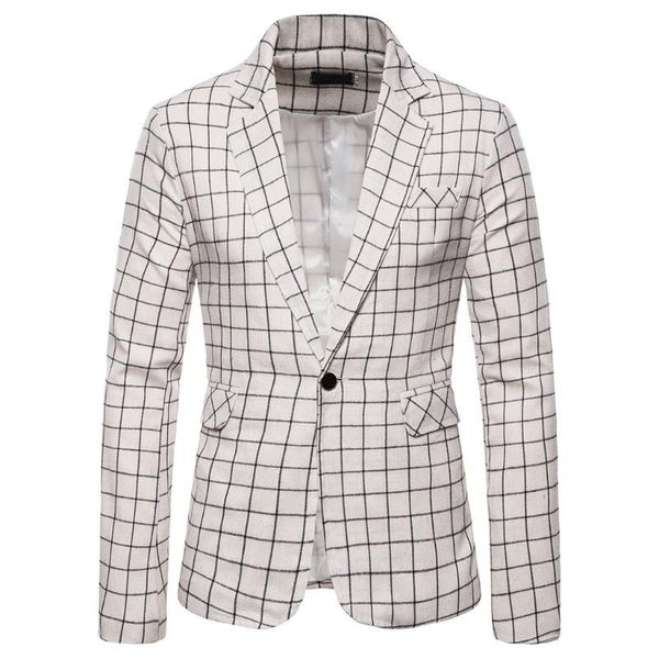 

men's suits & blazers heflashor 2021 suit jacket solid color plaid wedding party coat, White;black