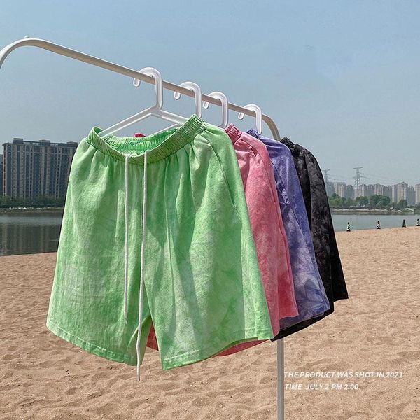 

men's shorts 100% cotton tie dye printed casual drawstring elastic waist summer short pants, White;black