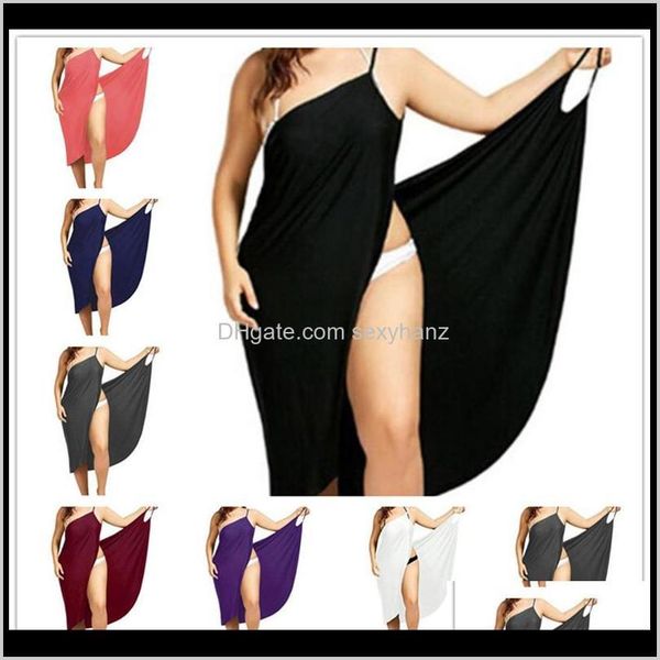 

casual womens apparel drop delivery 2021 s5xl women bikini cover up wrap solid color beach maxi backless slip dresses gallus dress beach, Black;gray